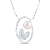 1/5CTW-DIA CN 6.5MM-PEARL BUTTERFLY NECKLACE (18 INCH)